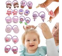 Omeblos 20 Pieces Hair Bands,Hair Bobbles,Baby Hair Clips,Purple Cartoon Design Ideal for Toddlers Little Girls Baby Kids Infant Fine Hair Styling Daily Use Party Decoration 10 Patterns in Pairs