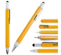 Omeblos 6-in-1 Multi Tool Pen Gifts for Men, Aluminum Brass 6 Functions Touchscreen Stylus Pens 4 Scale Sizes Level Phillips Screwdriver and Flathead with Rotating Ballpoint Pens for All Men