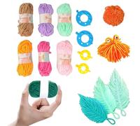 Omeblos Arts and Crafts,Pom Pom Maker,Knitting Kit,Kids Knitting Starter Kit,Pom Poms Craft,for Adults Children DIY Weaving Handmade Artworks 6 Colors of Yarn and 2 Sizes Pompom Makers 10 Pcs