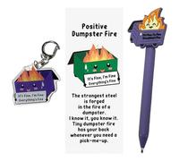 Omeblos Ballpoint Pens Black Ink, 0.7mm, Purple Pen, Pens Black Ink Funny Positive Dumpster Fire Pens Emotional Support, for Employee Nurse Vet Tech Keychain Bookmark for Office Coworker Team