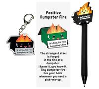 Omeblos Black Ballpoint Pens Black Ink, 0.7mm, Funny Positive Dumpster Fire Pens Emotional Support Pen Acrylic Keychains Bookmarks Support Gifts for Teacher Student Employee Coworkers Staff Office