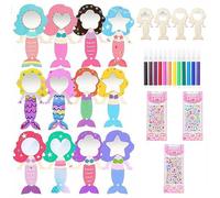 Omeblos Craft Kits for Kids,Mermaid Craft Set,Party Craft,Arts and Crafts for Kids,Children Mirror for Painting Mini Wooden Princess Girls Mind Craft Creative Holiday Princess Party Decorations 12Pcs