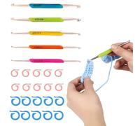 Omeblos Crochet Hook,Crochet Hooks Set,Crochet Hooks for Beginners Adults,Aluminum Crochet Needles with Crochet Hook Ergonomic Grip for Arthritic Hands Crochet Gifts 13.5cm Hooks and 2 Sizes Markers