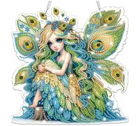 Omeblos Diamond Painting Kits Hanging Pendant, Colourful Flower Fairy Diamond Art Kits for Adults, DIY Full Drill Diamond Dot Gem Art Kits for Adults, Wall Home Decor 20x20cm