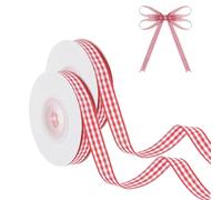Omeblos Gingham Ribbon, 2 Roll 10 Yards x 0.4" Red and White Gingham Ribbon, Red and White Gift Wrapping Ribbons for Gift Wrapping, Hair Bows, Picnic, Crafts, DIY Accessories