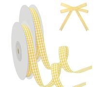 Omeblos Gingham Ribbon, 2 Roll 10 Yards x 0.4" Yellow and White Gingham Ribbon, Yellow and White Gift Wrapping Ribbons for Hair Accessories, Gift Wrapping, DIY Craft, Christmas Wreath Decoration