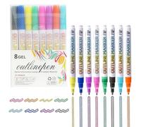 Omeblos Glitter Pens, Outline Marker Pens, 8 Colors Double Line Metallic Markers White Rod 2.0 mm Tip Stocking Fillers Kids Gifts for 4-13 Year Old Girls, Colouring Pens Art Supplies Christmas Gifts