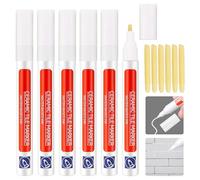 Omeblos Grout Pen White, 6Pcs Grout Pen for Tiles 2.0mm Tip with Replacement Nib Tips Anti-Grout White Tile Pen Markers, for Restoring Tile Grout Wall Floor Bathroom Kitchen and Floor Tiles