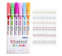 Omeblos Highlighters Pens, 6Pcs Curve Highlighter Pen Set Dual Tip Pens with 6 Different Curve Shapes Fine Tips 0.5mm Smooth Writing for Writing Drawing Journal Scrapbook Crafts Note Taking Supplies