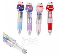 Omeblos Mini Multicolor Pen in One, Party Bag Pens, Lucky Cat Multicoloured Pen, 0.5mm, 4-in-1 Ballpoint Pens for Kids, 4Pcs Ballpoint Pens for Children Birthday Party, Office School Supplies