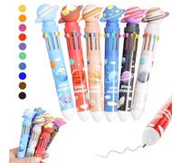 Omeblos Multi Coloured Pens All in One, 6PCS Planet 10-in-1 Retractable Outer Space Ballpoint Pens, 10 Ink Colors Cartoon Galaxy Star with 0.7mm for Spaceman Astronaut Astrophile School Party Office