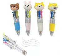 Omeblos Multi Coloured Pens All in One, Biro Pens, Animals Multicoloured Pen, 0.5mm, 4Pcs Cute Retractable 4-in-1 Small Pen for Birthday Party Favors Classroom Prizes & Student Gift Supplies