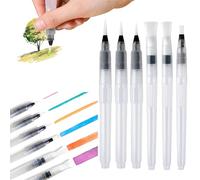 Omeblos Watercolour Pens, Refillable Watercolour Brush Pens Set, Water Pen, 6Pcs 6.1" Assorted Tips Water Pens with Fine Medium Large Tip Flat Brush Head, Watercolour Brushes for Painting Sketching