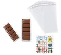 Omeblos Wax Melt Packaging Snap Bar Bags, 6 x 21 cm Self Adhesive Wax Melts Packaging Bags with 100 Pcs Heart Shape Round Stickers for Soap, Gifts, Sweet, Jewelry, Candle Making Supplies