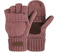 OMECHY Winter Knitted Fingerless Gloves Thermal Insulation Warm Convertible Mittens Flap Cover for Men Women, Pink, One Size