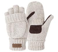 OMECHY Winter Knitted Fingerless Wool Gloves Thermal Insulation Warm Convertible Mittens Flap Cover for Men Women, Beige, One Size