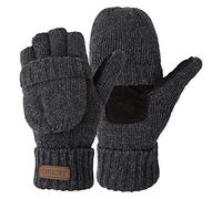 OMECHY Winter Knitted Fingerless Wool Gloves Thermal Insulation Warm Convertible Mittens Flap Cover for Men Women, Dark Grey, One Size