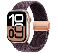 OMECKY Braided Magnetic Solo Loop Strap Compatible with Apple Watch Series 9 8 7 6 5 4 3 38mm 40mm 41mm 42mm 44mm 45mm 49mm for Women Men Elastic Sport Strap, Dark Cherry-Rose Gold, 42/44/45/49mm