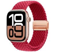OMECKY Braided Magnetic Solo Loop Strap Compatible with Apple Watch Series 9 8 7 6 5 4 3 38mm 40mm 41mm 42mm 44mm 45mm 49mm for Women Men Elastic Sport Strap, red, 38mm/40mm/41mm/42mm(series 10