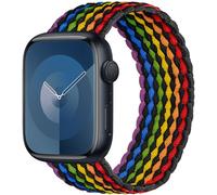 OMECKY Lace Solo Loop Compatible With Apple Watch Band S9/8/7/6/5/4/3 42/44/45MM, Cute Nylon Stretchy Elastic Braided Sport Strap for iWatch SE, M Black Rainbow
