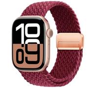 OMECKY Magnetic Braided Loop Band Compatible with Apple Watch Series 11 10 46mm 9 8 7 6 5 4 42mm 44mm 45mm 49mm for Women Men, Stretchy Nylon Elastic Sport Strap for iWatch SE/Ultra 1/2/3, Burgundy