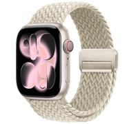 OMECKY Magnetic Braided Loop Band Compatible with Apple Watch Series 11 10 46mm 9 8 7 6 5 4 42mm 44mm 45mm 49mm for Women Men, Stretchy Nylon Elastic Sport Strap for iWatch SE/Ultra 1/2/3, Beige