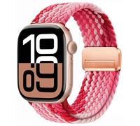OMECKY Magnetic Braided Loop Band Compatible with Apple Watch Series 11 10 46mm 9 8 7 6 5 4 42mm 44mm 45mm 49mm for Women Men, Stretchy Nylon Elastic Sport Strap for iWatch SE/Ultra 1/2/3, G-Red