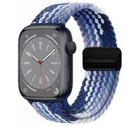 OMECKY Magnetic Braided Solo Loop Band Compatible with Apple Watch Series 10 46mm 9 8 7 6 5 4 42mm 44mm 45mm 49mm for Women Men, Stretchy Nylon Elastic Sport Strap for iWatch SE/Ultra 1/2, G-Blue