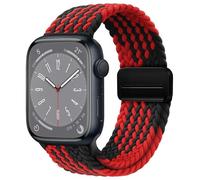 OMECKY Magnetic Braided Solo Loop Band Compatible with Apple Watch Series 9 8 7 6 5 4 3 42mm 44mm 45mm 49mm for Women Men, Stretchy Nylon Elastic Sport Strap for iWatch SE/Ultra 1/2, Black/Red