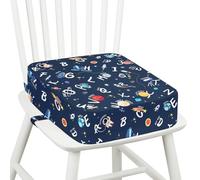 omedecal Toddler Booster Seat for Dining Table, Galaxy Alphabet | 10cm Thick Strong Support Kids Booster Cushion with Adjustable Straps · Portable Washable Seat Non-Slip for Home and Camping