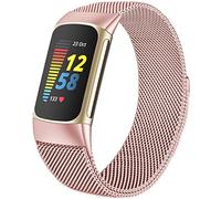omee Compatible with Fitbit Charge 6/Charge 5 Strap for Women Men, Magnetic Clasp Stainless Steel mesh Loop Adjustable Metal Band Replacement for Charge 6/Charge 5 Advanced Fitness & Health Tracker
