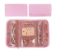 OMEELER Travel Jewelry Organizer Case - Foldable Portable Anti-Tangle Small Travel Jewelry Roll Bag for Rings Necklaces Earrings Bracelets (Pink)