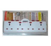 Omega 21127 4 Way Gang Adaptor Surge Protected Wall Switch Socket, 13A