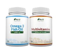 Omega 3 1000mg + Multivitamins & Minerals Bundle - 365 Softgels + 365 Tablets - Made in The UK - Nu U Nutrition