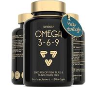 Omega 3 6 9 Capsules - High Strength 3000mg - 90 Softgels - Easy to Swallow
