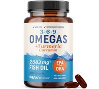 Omega 3 6 9 + Turmeric Curcumin Supplement | EPA & DHA Fish Oil + Turmeric Curcuma | Mobility, Cognitive & Heart Health Support | Triple Omega with Curcumin Supplements | Non-GMO | 60 Softgels