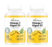 Omega 3 Algae Oil x2 Bundle : 400mg DHA - for Heart, Joints, Brain Health, High Strength 120 Softgel Tablets, 4 Months Supply. Vegan Vitality's Algae Omega 3 - Vegans, Vegetarians DHA Supplement