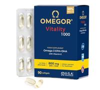 Omega 3 Capsules High Strength - OMEGOR Vitality 1000 Omega3 Supplement with 535mg EPA and 268mg DHA for Heart, Brain and Eye Vision - No Fishy Aftertaste (90 Softgel Caps)