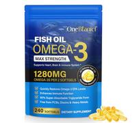 Omega 3 Fish Oil 1280mg Capsules,EPA 650mg DHA 450mg per Daily Serving,240 Softgel(4 Months Supply),High Strength Pure Omega 3 Fish Oil,Supports Heart,Brain Function and Eye Health