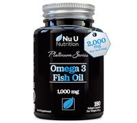 Omega 3 Fish Oil 2000mg per Serving - 180 Softgel Capsules - Premium Double Strength 660mg EPA & 440mg per Serving - 3 Month Supply - Sustainably Sourced - with Vitamin E - Nu U Nutrition