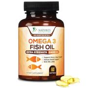 Omega 3 Fish Oil 2400 mg - Triple Strength Omega3, EPA & DHA Fatty Acids - Supplement - Natural Support for Immune, Heart & Brain Health - Wild Caught, Non-GMO, Lemon Flavor, Burpless - 60 Softgels