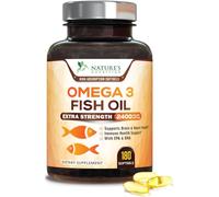 Omega 3 Fish Oil 2400 mg - Triple Strength Omega3, EPA & DHA Fatty Acids - Supplement - Natural Support for Immune, Heart & Brain Health - Wild Caught, Non-GMO, Lemon Flavor, Burpless - 180 Softgels
