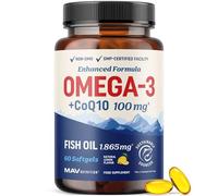 Omega 3 Fish Oil + Co Q10 | 1305MG Omega-3 with CoQ10 100MG for Heart Health, Cellular Energy, and Antioxidant Support | Co Q 10 + Omega3 | Coenzyme Q10 Fish Oil Supplements | Non-GMO | 60 Ct