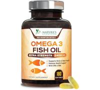 Omega 3 Fish Oil Supplements - 2400mg Fish Oil Per Serving - Triple Strength Omega-3 with EPA & DHA Fatty Acids - Natural Heart, Brain & Immune Support - Wild Caught, Bottled in USA - 180 Softgels