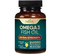 Omega 3 Fish Oil Supplements - 2400mg Fish Oil Per Serving - Triple Strength Omega-3 with Fatty Acids EPA & DHA - Natural Heart, Brain & Immune Support - Wild Caught, Bottled in USA - 60 Softgels