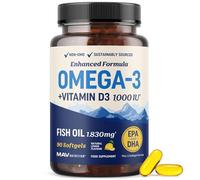 Omega 3 Fish Oil with Vitamin D3 | 1280MG Omega-3 + 1000IU VIT D3 for Heart, Immune & Bone Health Support | EPA DHA Omega 3 Supplement | Sustainably Sourced, Non-GMO Fish Oil Vitamin D | 90 Softgels