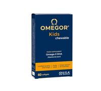 Omega 3 Kids OMEGOR - Omega3, 125mg DHA, Vitamin D3 and E for 3+ Children - Food Supplement for Brain, Eyes and Bones - 60 Fruit Flavoured Chewable Capsules