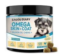 Omega 3 Salmon Oil for Dogs - Skin & Coat Supplement for Dogs, Itchy Skin & Allergy Relief - Fish Oil Chews with EPA & DHA Fatty Acids, Angelica, Methionine, Vitamins & Minerals - 120Ct