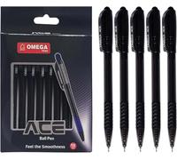 OMEGA Ace Retractable Ballpoint Pens, BLACK, Fine Point (0.7 mm), Pack of 10, Smooth Ball Pens, Click Mechanism, School Office Home Everyday Use