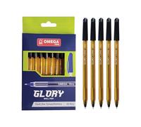 OMEGA Glory Ballpoint Pens, BLACK, Medium Point (1.0 mm), Pack of 10, Multipack, Smooth Ball Pens, Perfect for School Office Home Everyday Use